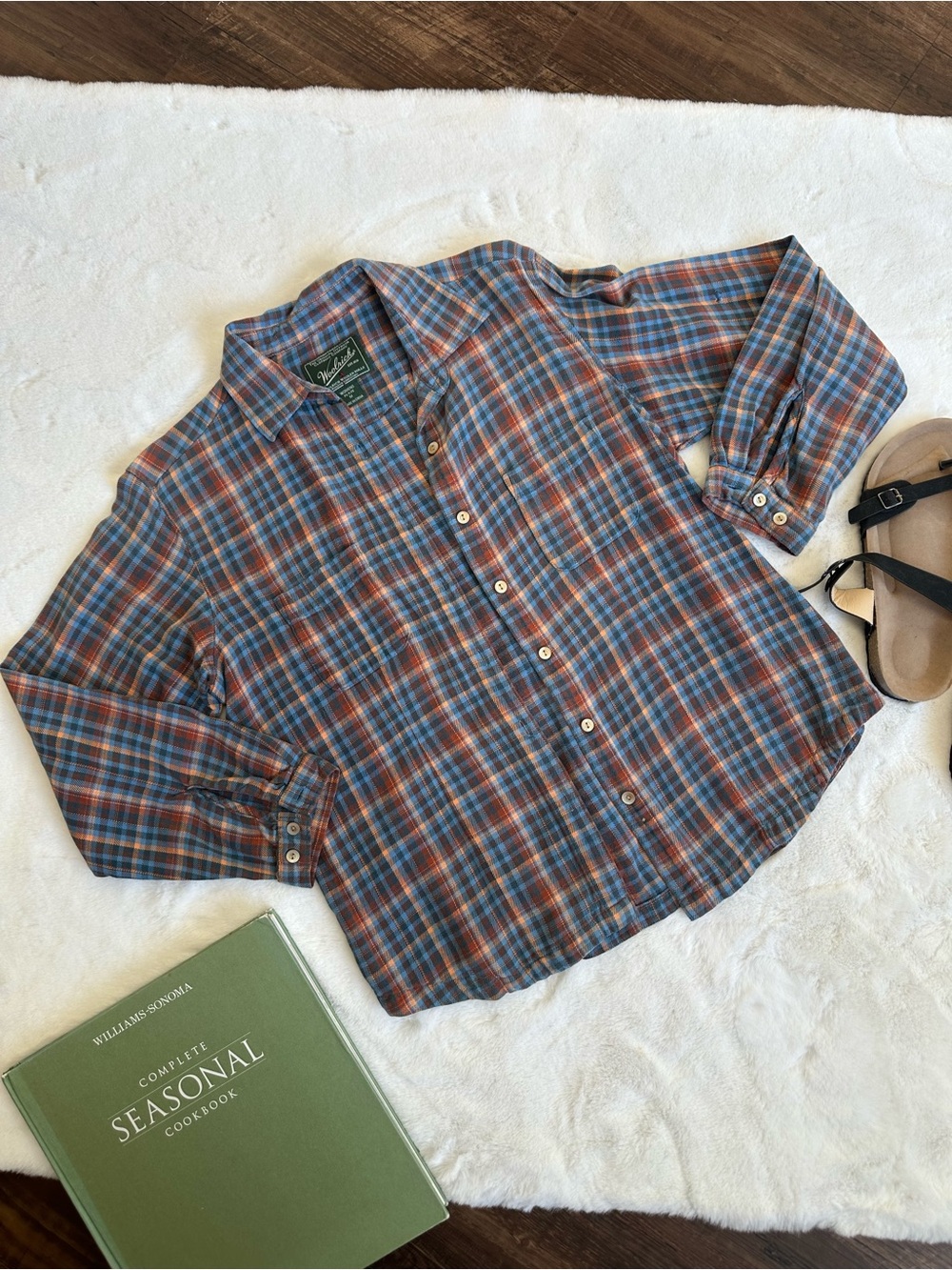 Woolrich Blue and Brown Plaid Button-Down Shirt